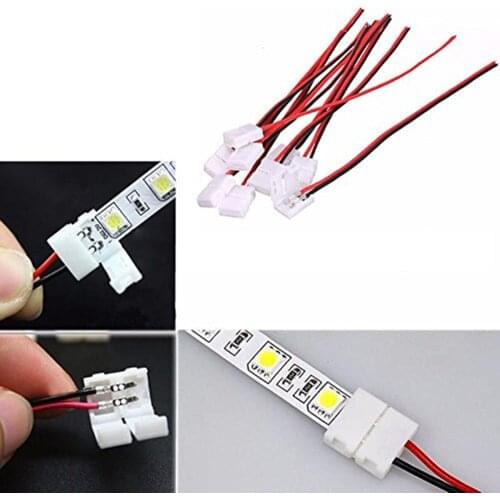 10-pack 10mm 2pin Solderless 2-Wire Connector Clip for 5050 LED Strip Light Power