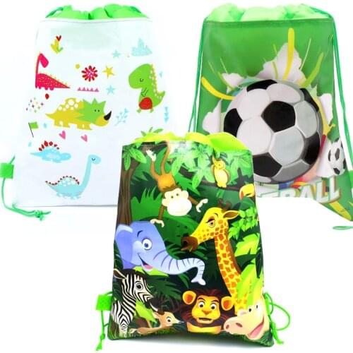 12pcs/lot Unicorn Jungle Animals Backpack Dinosaur Football Theme Decorations Mochila Birthday Party Drawstring Gifts Loot Bags