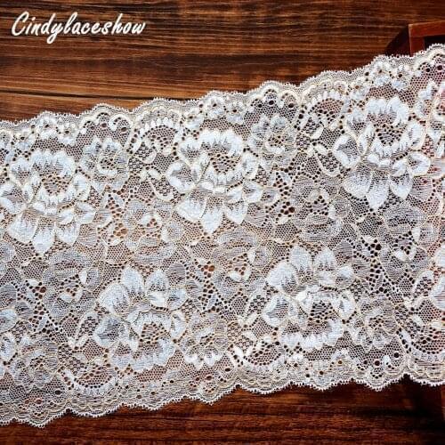 2Yards 16.5cm Wide Gold Thread Elastic Lace Trim Wedding Dress Bra Clothes Accessories Sewing Applique Stretch Lace Fabric white
