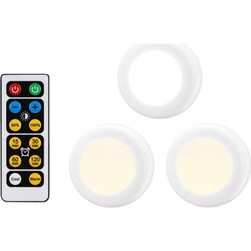 3 Pcs Wireless Remote Control Dimmable Night Lamp Battery Operated Under Cabinet LED Light