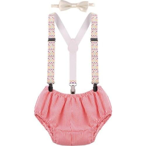 3pcs Set Baby Cake Smash Outfit Cute Baby Boy Girl Clothes for Birthday Party Photo Shoot Pants Suspenders Bow Tie Baby Outfit
