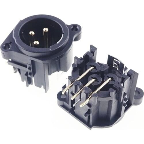500 pcs 3 position XLR receptacle Male connector Panel Mount terminal gold plated 3 Pin circular connector male right angle PCB
