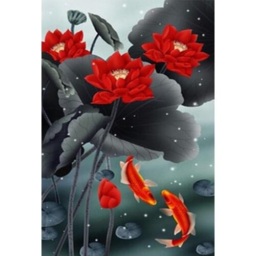 5d diy diamond embroidery painting lotus goldfish landscape diamond painting cross stitch decoration