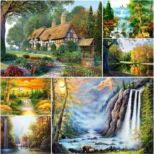 5D DIY Diamond Painting Landscape Waterfall Full Square/round Diamond Embroidery Kit Mosaic Rhinestone Cross Stitch Home Decor