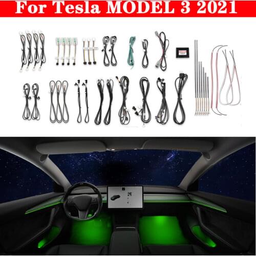 64 colors Set For Tesla MODEL 3 2021 Button Control Decorative Ambient Light LED Atmosphere Lamp illuminated Strip