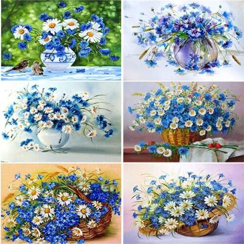 DIY 5D Diamond Painting Cornflower Full Round Drill Diamond Embroidery Flowers Cross Stitch Kits Mosaic Picture Rhinestone Decor