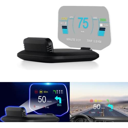 Car Navigation Head Up Display HUD OBD2+GPS Dual Mode Windshield Projector MPH Speedometer Water Oil Temp RPM Smart Auto System