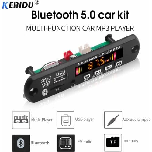 Kebidu Car MP3 Decoder Board Audio USB TF FM Radio Module Wireless Bluetooth 6V 12V MP3 WMA Player Handsfree Module For Car