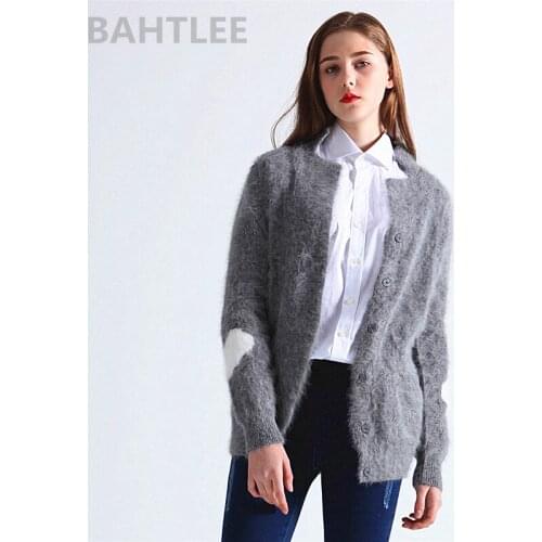 BAHTLEE Autumn Winter Womens Angora Jumper Cardigans Knitting Sweater Looser Casual Heart Pattern Turn Down Collar Keep Warm