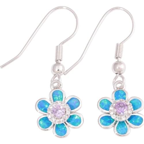 CiNily Created Blue Fire Opal Purple Stone Zircon Silver Plated for Women Jewelry Engagement Dangle Earrings 1 1/4" OH4565