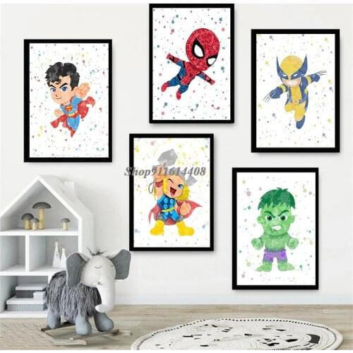 Decor Pictures for Bedroom Canvas Painting Wall Art Print Poster Home Decoration Watercolor Marvel Movie Anime Cartoon Superhero