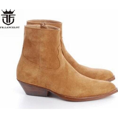 Personalized Exclusive Wedge Pointed Toed Judgur Ankle Genuine Leather Cowboy Boots Rock Punk Catwalk Denim Boots