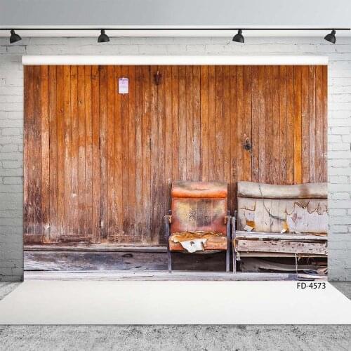 Wooden Plank Wall Broken Sofa Photo Background Customized Backdrops Photography Props for Children Baby Pets Portrait Photocall