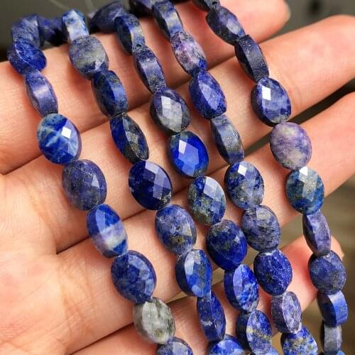 Faceted Lapis Lazuli Stone Beads 6*9mm Oval Loose Spacer Beads For Jewelry Making DIY Bracelet Necklace Charm Accessories