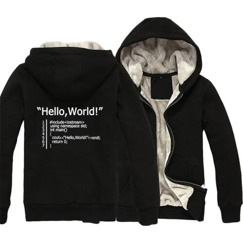 Hello World Geek C Program Std Namespace Code C++ Man Boy Parkas Full Zip Coat Plus Velvet Autumn Winter Couple Clothes ZIIART