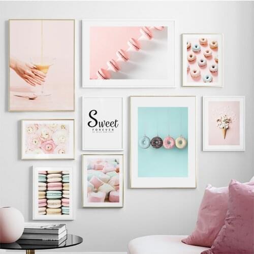 Canvas Painting Macaron Donuts Candy Flower Ice Cream Abstract Posters And Print Nordic Style Picture Wall Art Home Decoration