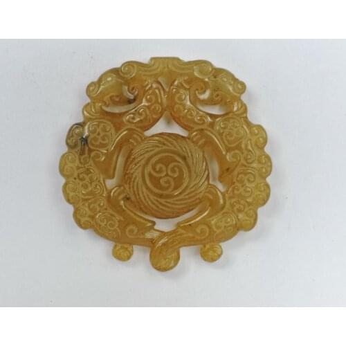 YIZHU CULTUER ART Collection Old Chinese Jade Carving Auspicious Cub Dragon Necklace Pendant Gift