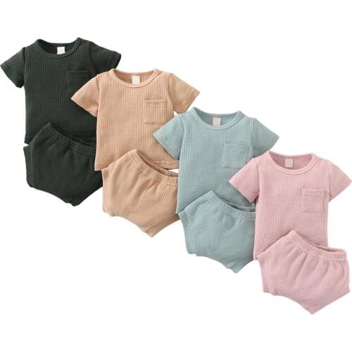 Summer Newborn Baby Knitted Clothes Sets Infant Kids Casual Outwear Cotton Short Sleeve T-shirts + Shorts Toddler Unisex Outfits