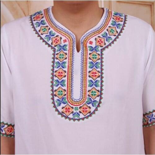 Summer Short sleeve T shirt Xinjiang Uygur Ethnic Embroidery Men