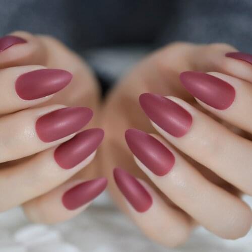 Almond Matte Dark Red Artificial Nails Multiple Colour Medium Frosted Nail Art 24pcs Press On False Nails