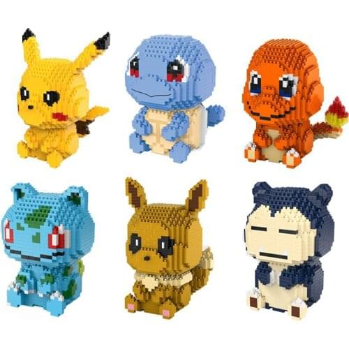 Cute Pokemon Mini Building Blocks Charmander Eevee Bulbasaur DIY 3D Model Micro Brick Pikachu Snorlax Figures Toys For Kid