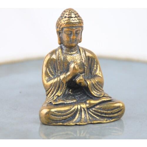 Mini Portable Vintage Brass Buddha Statue Pocket Sitting Buddha Figure Sculpture Home Office Desk Decorative Ornament Toy Gift