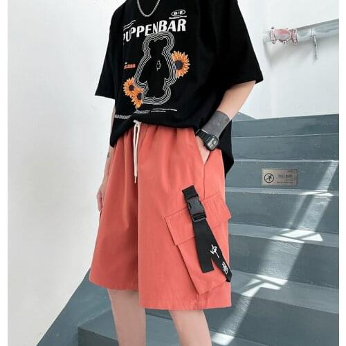 2021 Summer Men Black Cargo Shorts Cotton Relaxed Fit Streetwear Mens Short Casual Pants