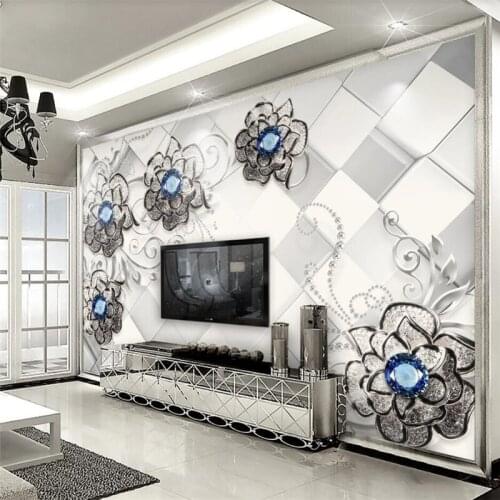 Beibehang Custom wallpaper 3D mural light luxury simple and elegant 5D white gold jewelry flower background wall paper 8d murals