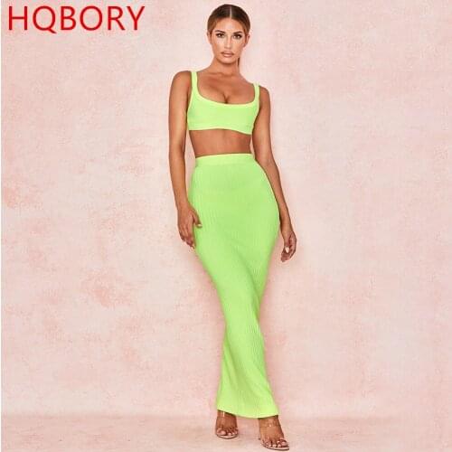 Neon Green Two Piece 2020 Womens Newest Arrival Ankle-Length High Quality Bandage Dress