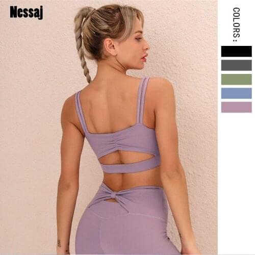 Nessaj Women Push Up Nylon Bra Workout Female Top Shockproof With Chest Pad Fitness Gym Brassiere Womens Sexy Bow Bra