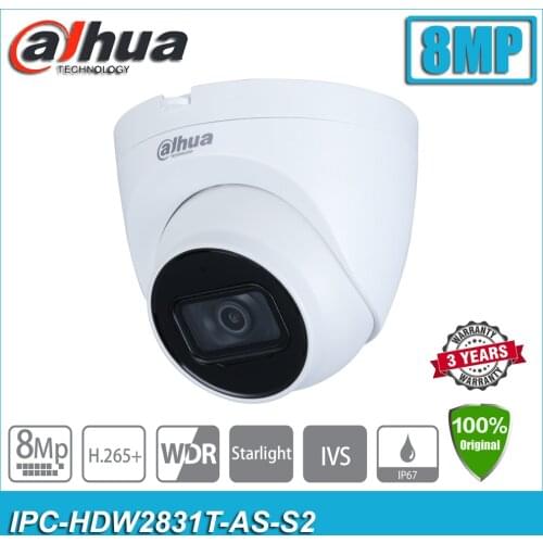 Original Dahua Starlight 8MP 4K IPC-HDW2831T-AS-S2 IR POE IVS Network Eyeball CCTV IP Camera HDW2831T-AS-S2