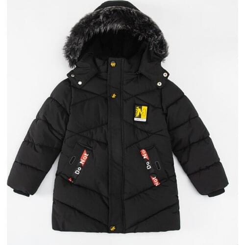 Boy coat winter letter label big fur collar hooded cotton jacket children thick down cotton coat 3-8 years boy casual warm coat