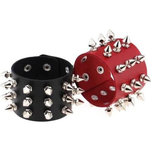 Punk Gothic Rock Cuspidal Spikes Rivet Cone Stud Wide Leather Cuff Bracelet Wristbands Charm Bangle Fashion Unisex Jewelry