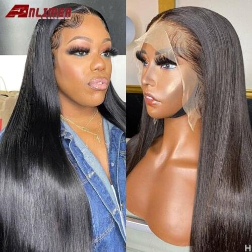 Raw Indian Hair Straight 13x4 Lace Frontal Human Hair Wigs For Black Women PrePlucked Transparent 5x5'' Silk Base Closure Wigs