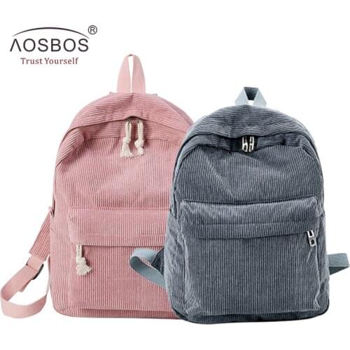 Aosbos Soft Fabric Backpack Women Corduroy School Bag for Girls Teenage Fashion Casual Students School Backpacks Laptop Bag Pack