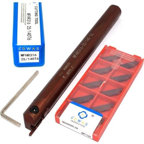 10PCS MGGN300 MP1125 Carbide Inserts +1PC MFHR316 25 140 T6 Grooving Turning Tool Holder CNC Cutting Tools For Stainless Steel