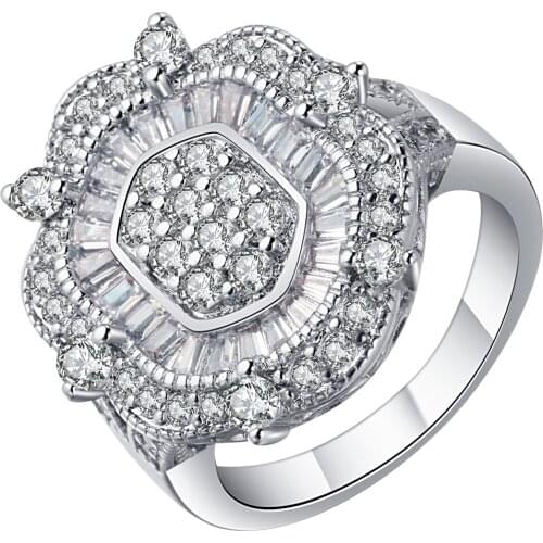 UFOORO exquisite ring for wedding silver-color round prenicess luxury mirco cz stone shinng charms fine jewelry female bague