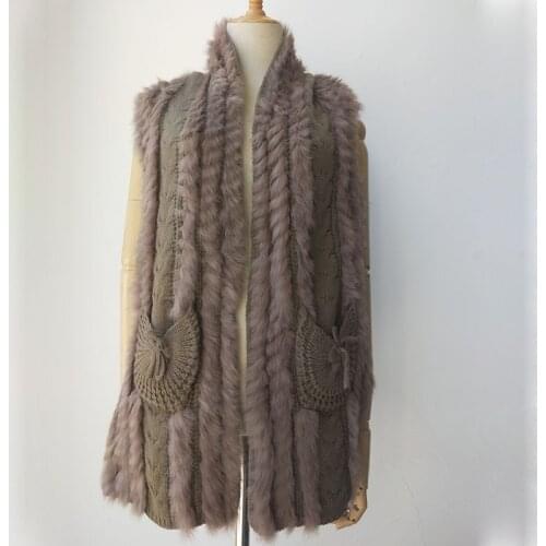 2019 Autumn Knitted Real Rabbit Fur Vest Female Casual Fall Women Genuine Fur Gilet Stock Sell as a cheap Price
