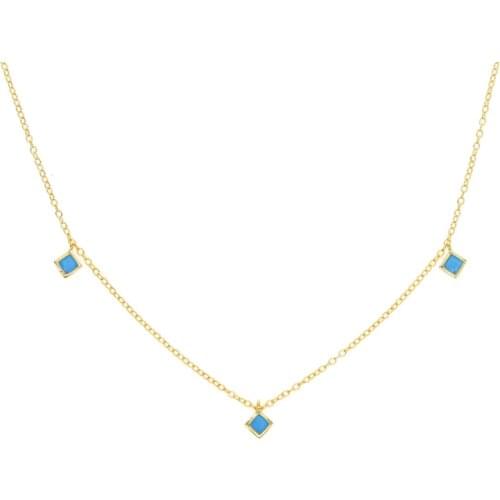 Geometric Square Charm Turquoises Necklace 925 Sterling Silver Charm Chain Elegant Gem FASHOIN WOMEN GIRL 2020 Summer Jewelry