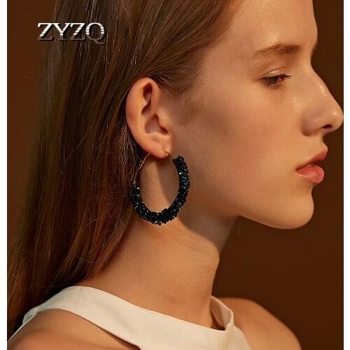 ZYZQ New Cocktail Party Jewelry Exaggerated Crystal C-Shaped Earrings Temperament Frosted Sequin бижутерия 2020