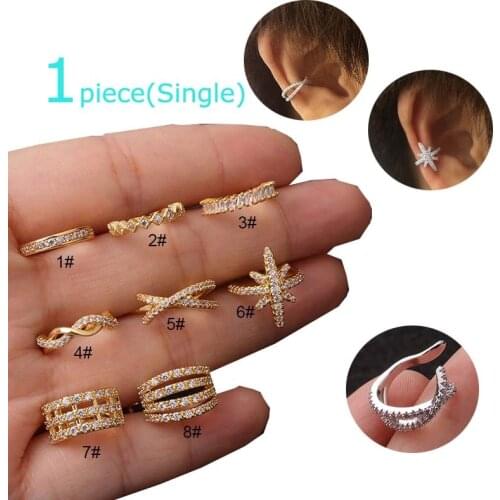 1piece Copper with Zircon Earrings Conch Pinna Ear Cuff No Piercing 10mm