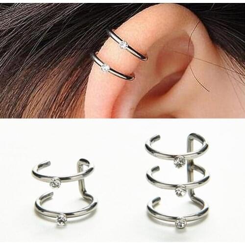 1pc Ear Cuff Wrap Stud 2/3 Row Helix Cartilage Earrings Clip on Piercing