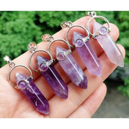 10pcs Amethyst stone Hexagon Pendants Chakra Reiki Healing Amulet Wholesale