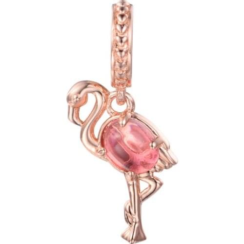 2021 Summer New Fits Pandora Bracelet Charms 925 Sterling Silver Pink Murano Glass Flamingo Dangle Beads DIY Jewelry Making