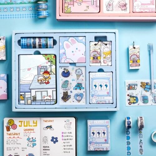 2021 Kawaii Second Element Creative Stationery Handbook Set Student Notebook Sticker Notepad School Supplies Stationery Set
