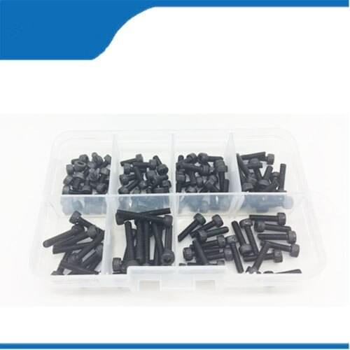 210pcs/box M3 Screw kits m3 bolts Hex socket head cap m3 screws DIN912 Black steel Hexagon Bolt Kits free shipping