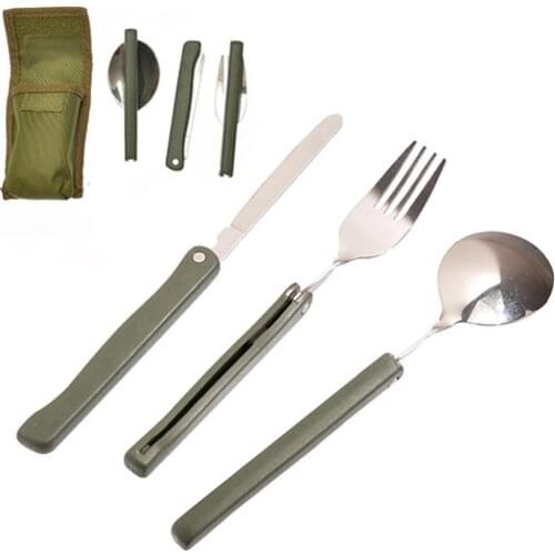 3 Pcs Portable Camping Multifunction Folding Stainless Steel Fork Spoon Knife Cutlery Set