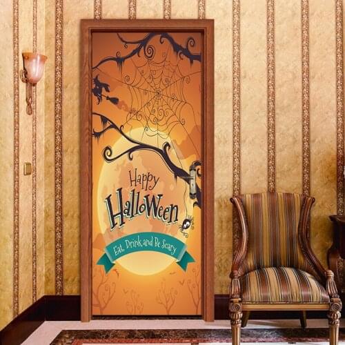 77x200cm Newest Happy Halloween Scary Horror Poster Door Sticker Painting Wallpaper Wall Sticker Party Bedroom Home Decor Gifts
