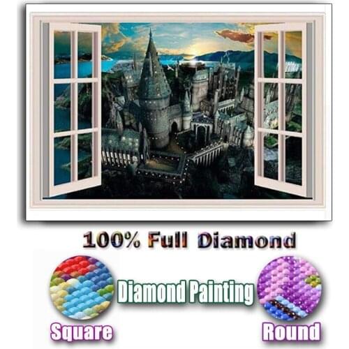 5d diy diamond painting,Cross Stitch,Hogwarts window view Full Square Mosaic diamond Embroidery Art deco gift