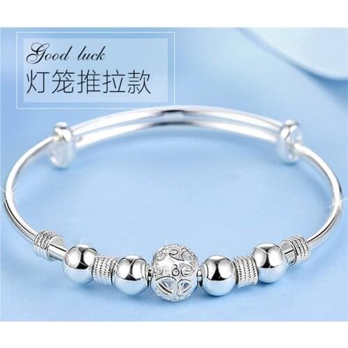 Pure Silver 925 Bracelets & Bangles Exquisite Bead Ball Cuff Bangle Adjustable Pulseira Femme High Quality Jewelry Accesories